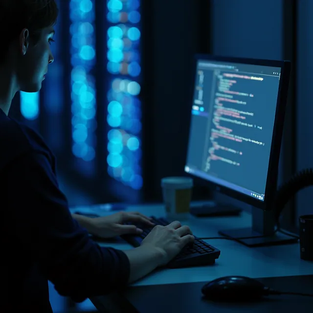 Hands typing at a server-room crash cart console.